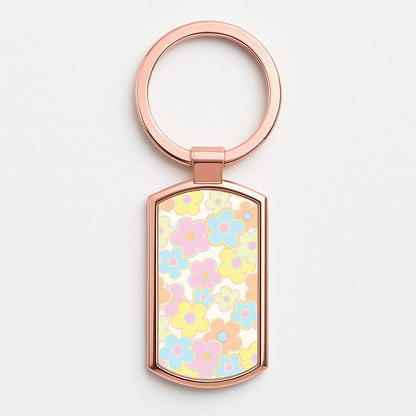 Pastel Abstract Flowers Pattern Rose Gold Keyring