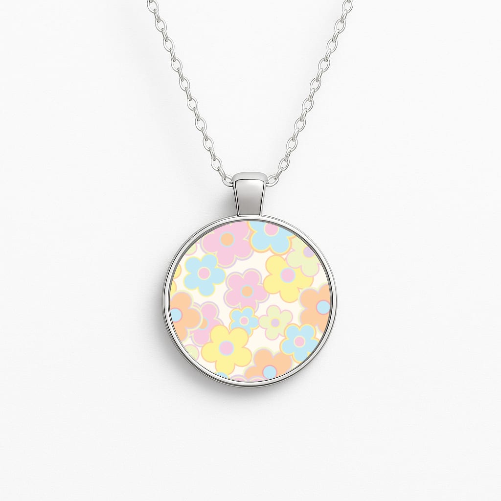 Pastel Abstract Flowers Pattern Necklace