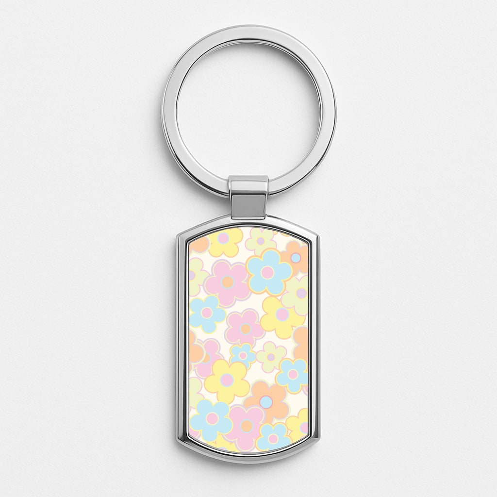 Pastel Abstract Flowers Pattern Silver Keyring