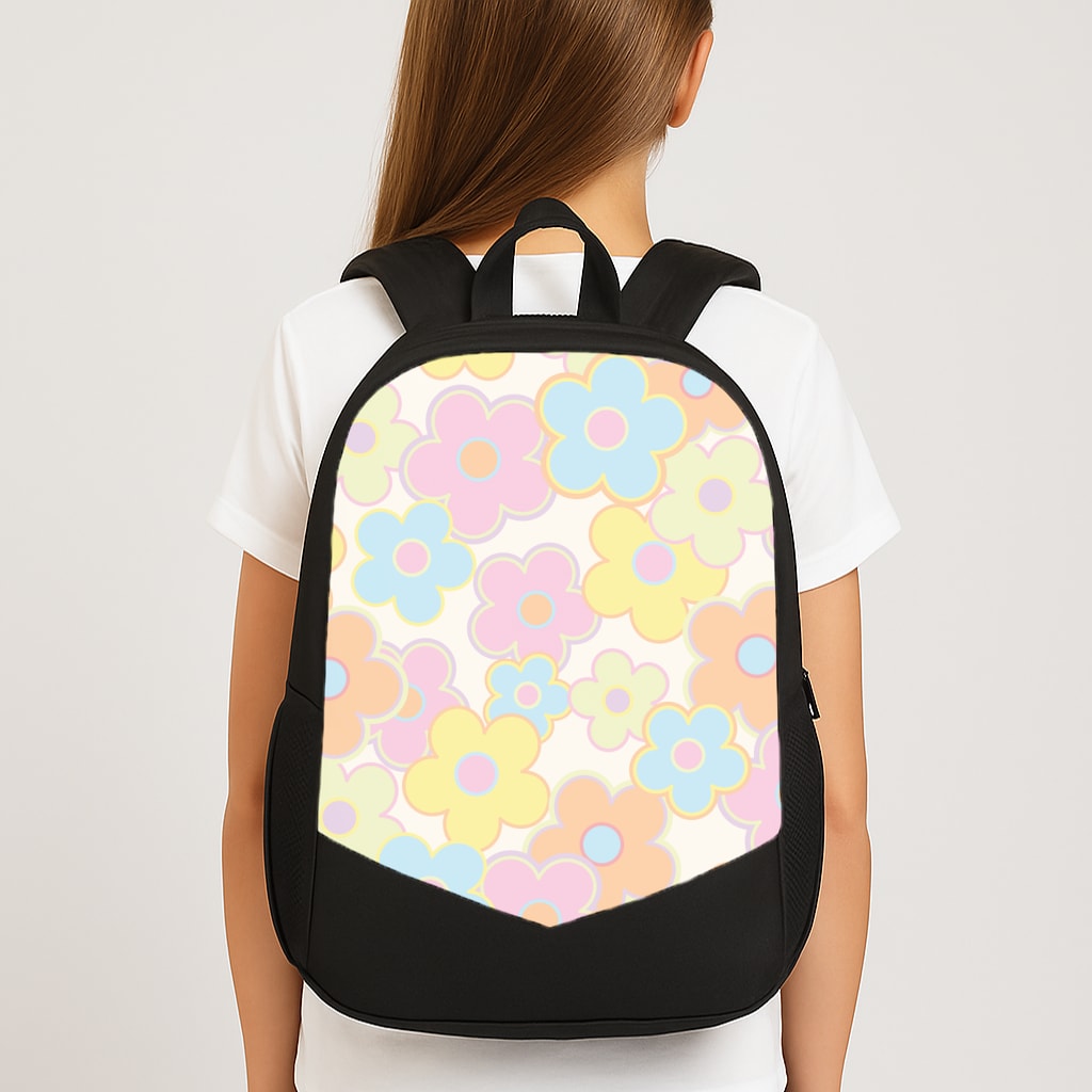 Pastel Abstract Flowers Pattern Large School Bag
