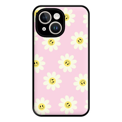 Pastel Pink Smiley Daisies Pattern Phone Case for iPhone 14 Plus