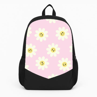 Pastel Pink Smiley Daisies Pattern Large Backpack