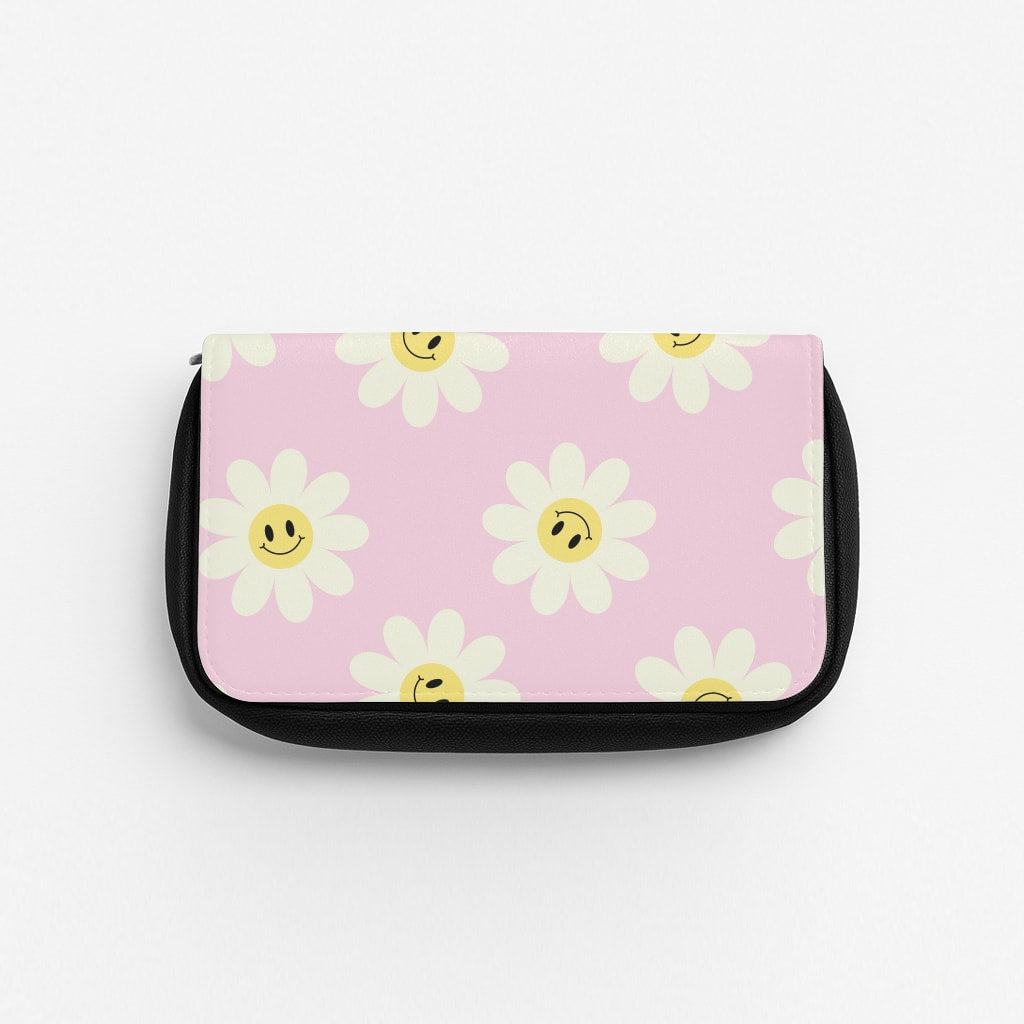 Pastel Pink Smiley Daisies Pattern Pencil Case