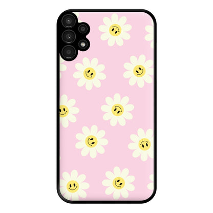 Pastel Pink Smiley Daisies Pattern Phone Case for Galaxy A13