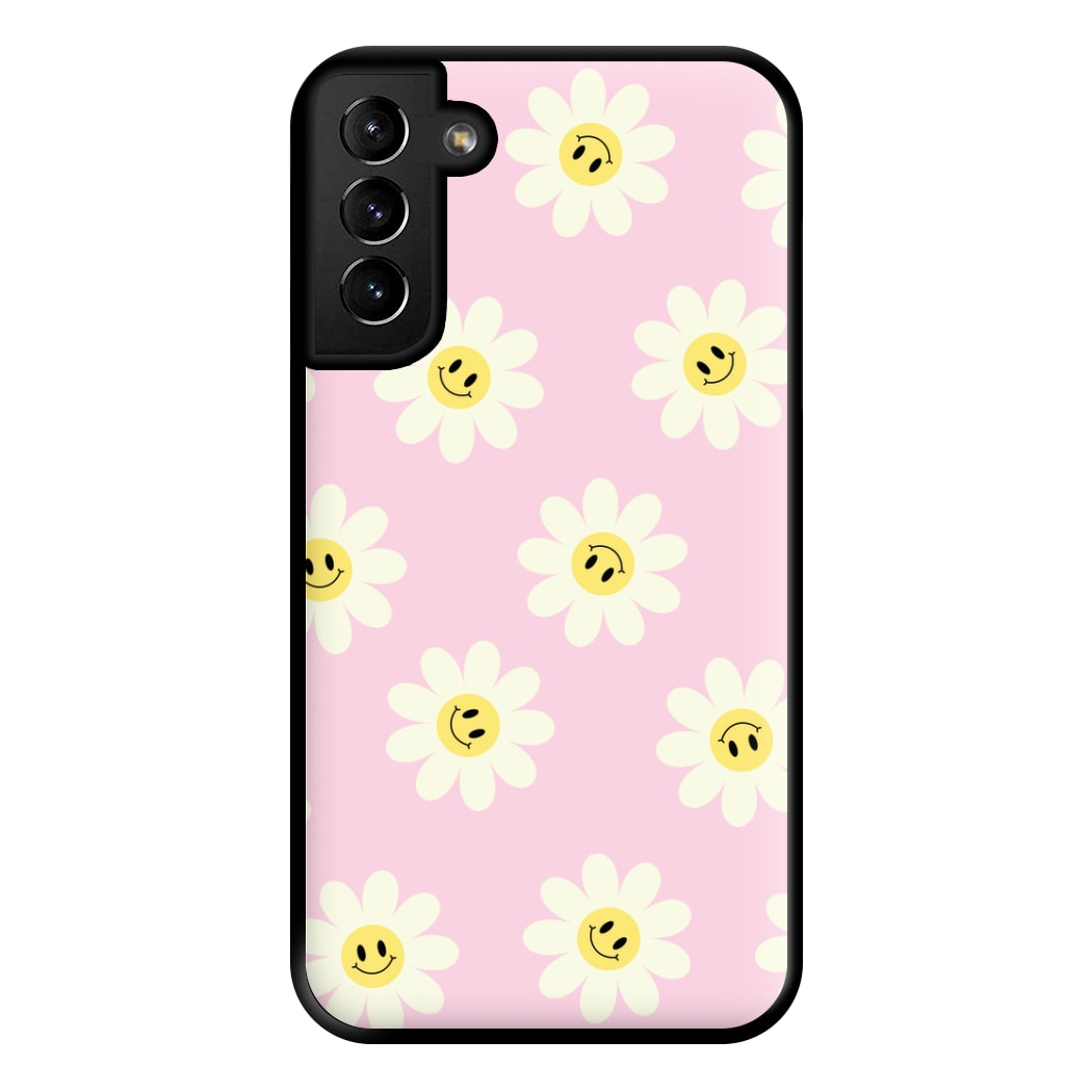 Pastel Pink Smiley Daisies Pattern Phone Case for Galaxy S21 Plus