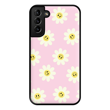 Pastel Pink Smiley Daisies Pattern Phone Case for Galaxy S21 Plus