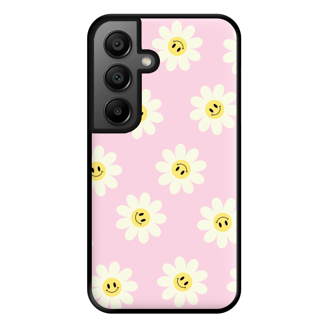 Pastel Pink Smiley Daisies Pattern Phone Case for Galaxy A56