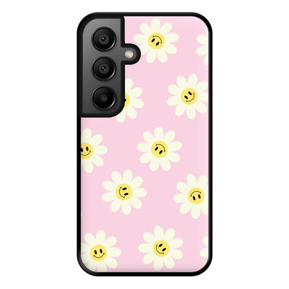 Pastel Pink Smiley Daisies Pattern Phone Case for Galaxy A56
