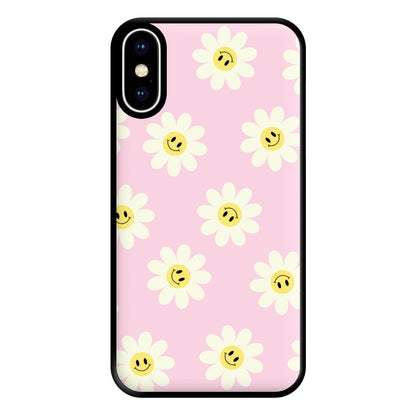 Pastel Pink Smiley Daisies Pattern Phone Case for iPhone XS Max