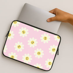 Pastel Pink Smiley Daisies Pattern MacBook Case