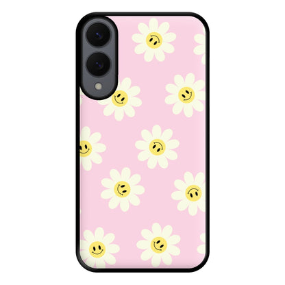 Pastel Pink Smiley Daisies Pattern Phone Case for Galaxy S25 Edge
