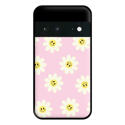 Pastel Pink Smiley Daisies Pattern Phone Case for Google Pixel 6a