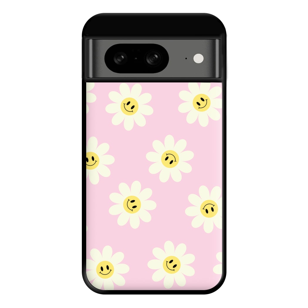 Pastel Pink Smiley Daisies Pattern Phone Case for Google Pixel 8