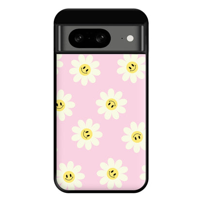 Pastel Pink Smiley Daisies Pattern Phone Case for Google Pixel 8