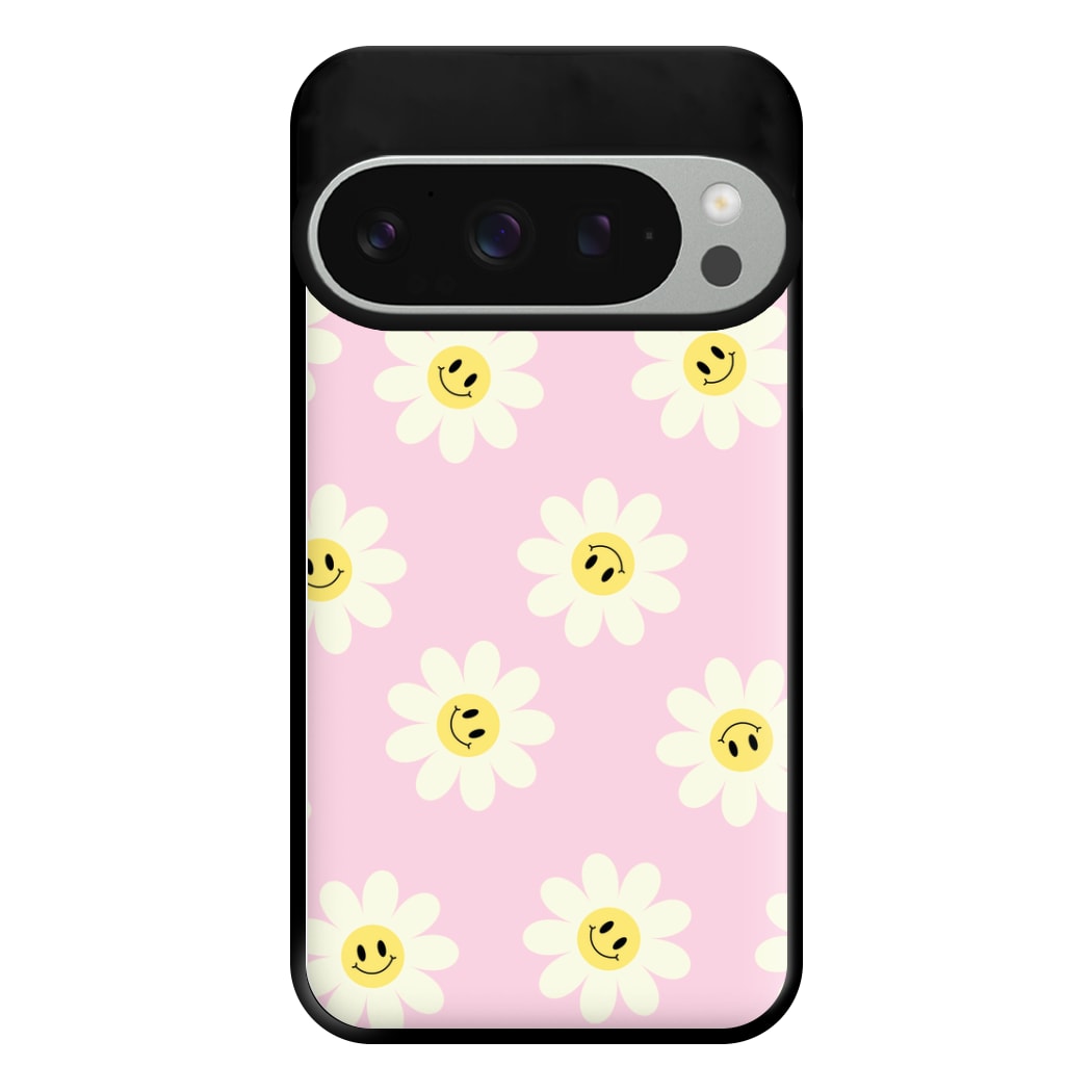 Pastel Pink Smiley Daisies Pattern Phone Case for Google Pixel 9 Pro XL