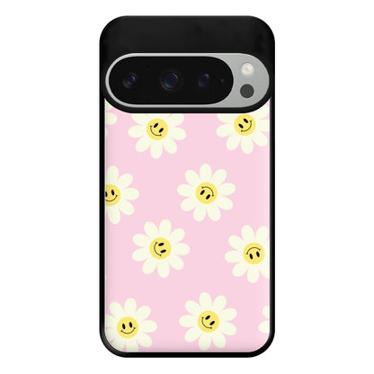 Pastel Pink Smiley Daisies Pattern Phone Case for Google Pixel 9 Pro XL