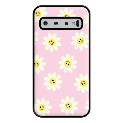 Pastel Pink Smiley Daisies Pattern Phone Case for Galaxy S10 Plus