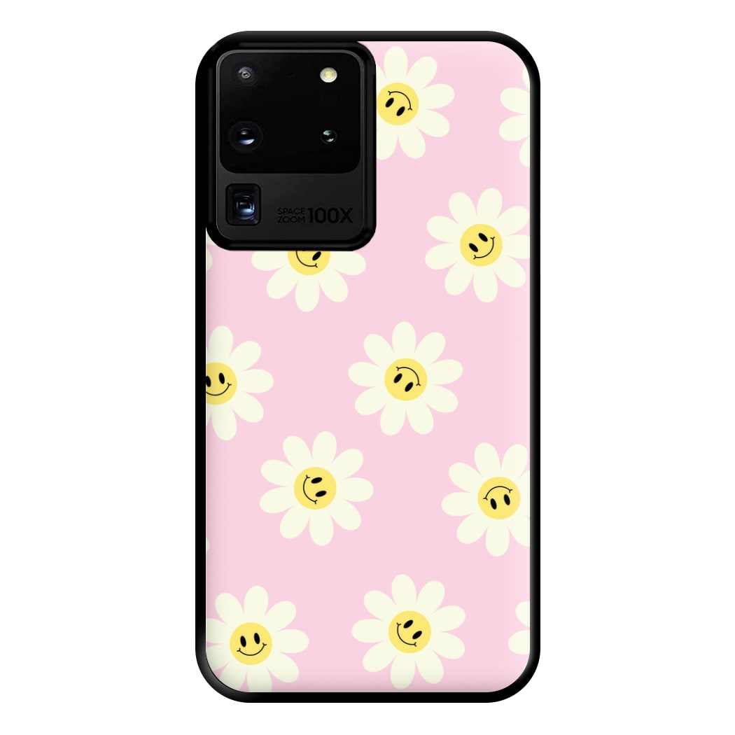 Pastel Pink Smiley Daisies Pattern Phone Case for Galaxy S20 Ultra