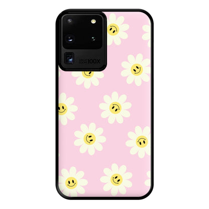 Pastel Pink Smiley Daisies Pattern Phone Case for Galaxy S20 Ultra