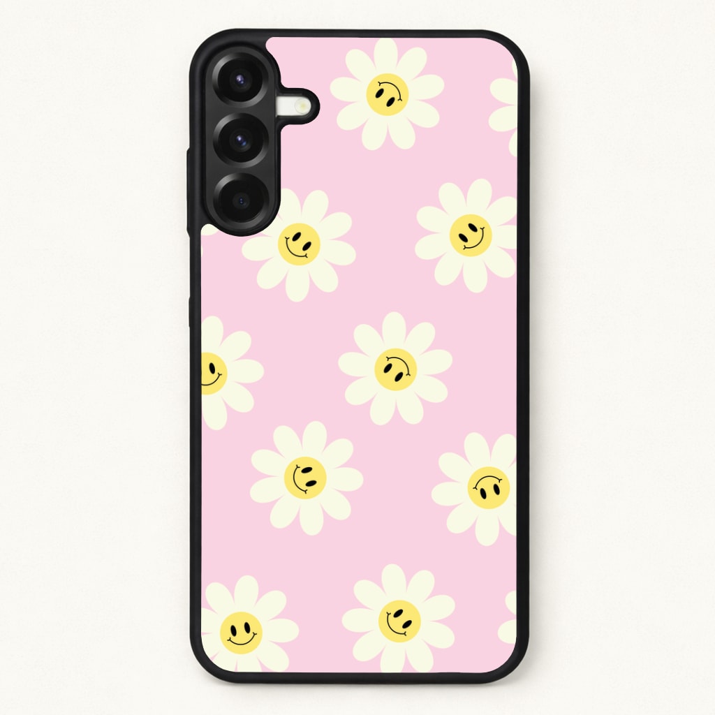 Pastel Pink Smiley Daisies Pattern Phone Case for Galaxy A57