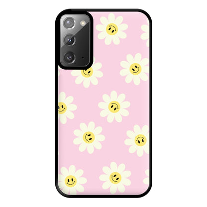 Pastel Pink Smiley Daisies Pattern Phone Case for Galaxy Note 20 Ultra