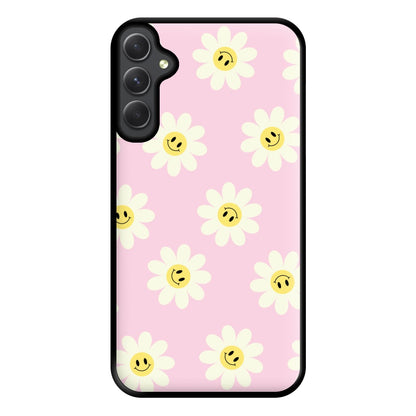 Pastel Pink Smiley Daisies Pattern Phone Case for Galaxy A54