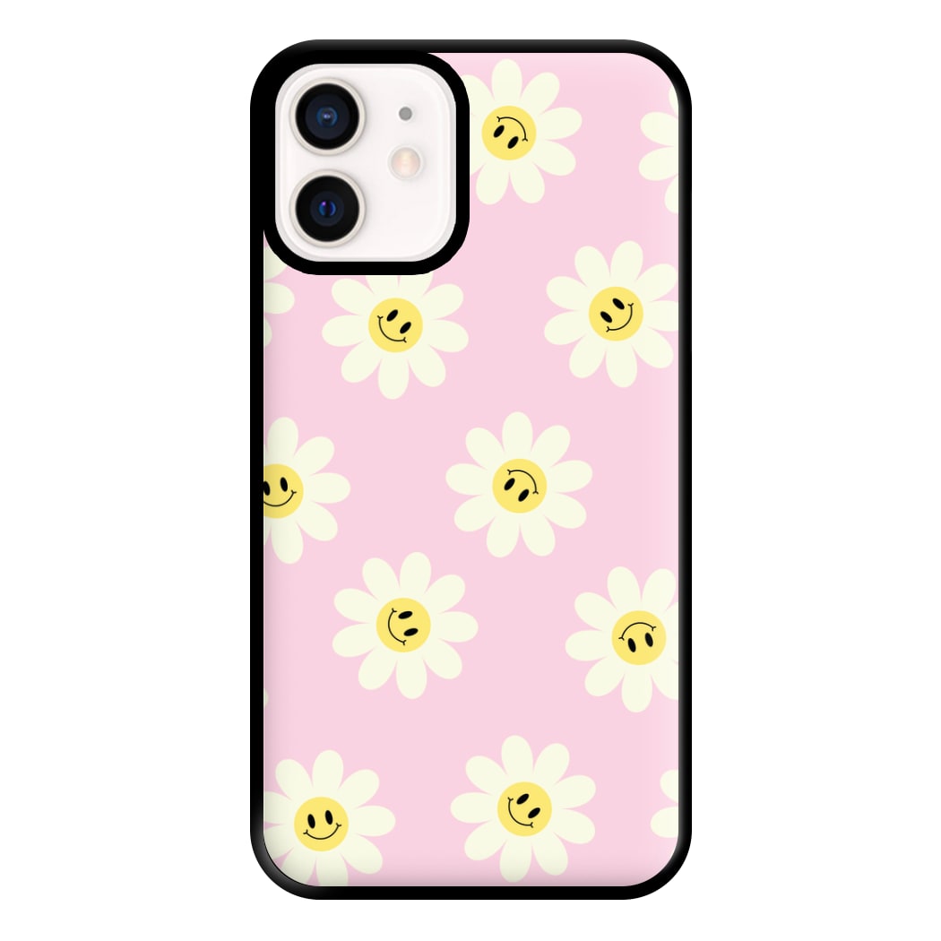 Pastel Pink Smiley Daisies Pattern Phone Case for iPhone 13 Mini