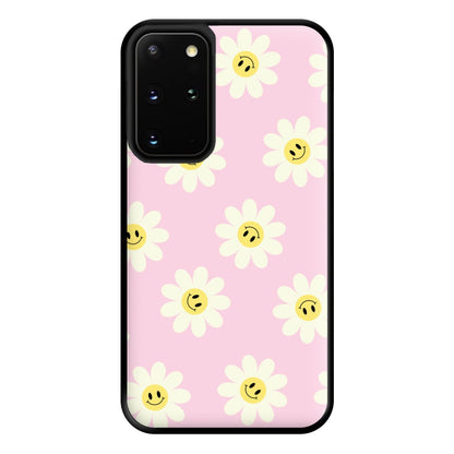 Pastel Pink Smiley Daisies Pattern Phone Case for Galaxy S20 Plus