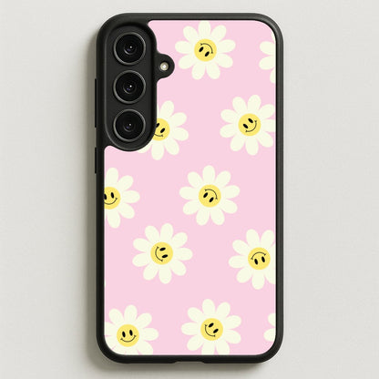 Pastel Pink Smiley Daisies Pattern Phone Case for Galaxy S25FE