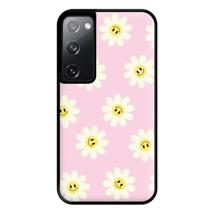 Pastel Pink Smiley Daisies Pattern Phone Case for Galaxy S20