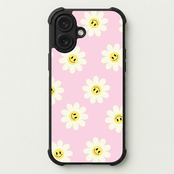 Pastel Pink Smiley Daisies Pattern Phone Case — Bumper case