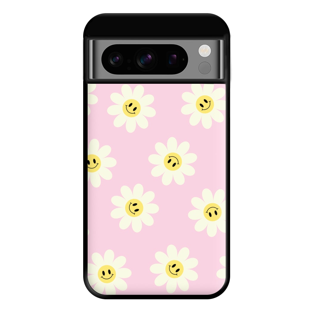 Pastel Pink Smiley Daisies Pattern Phone Case for Google Pixel 8 Pro