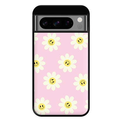 Pastel Pink Smiley Daisies Pattern Phone Case for Google Pixel 8 Pro