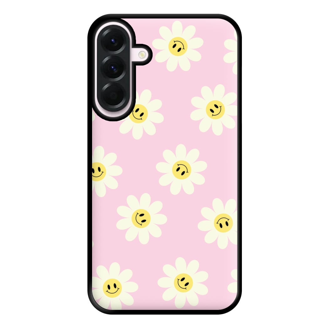 Pastel Pink Smiley Daisies Pattern Phone Case for Galaxy A36