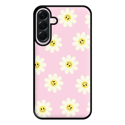 Pastel Pink Smiley Daisies Pattern Phone Case for Galaxy A36