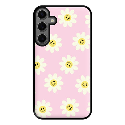 Pastel Pink Smiley Daisies Pattern Phone Case for Galaxy S23FE