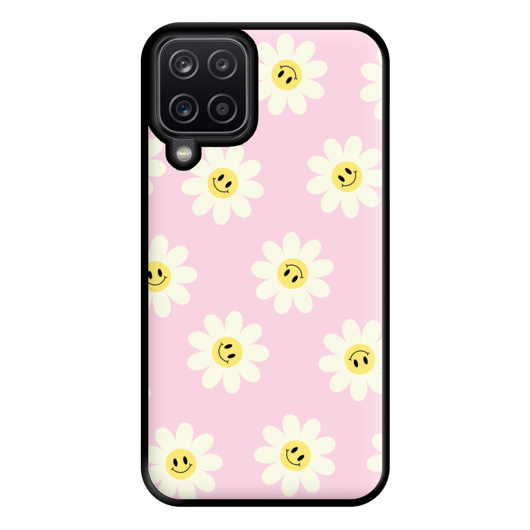Pastel Pink Smiley Daisies Pattern Phone Case for Galaxy A12