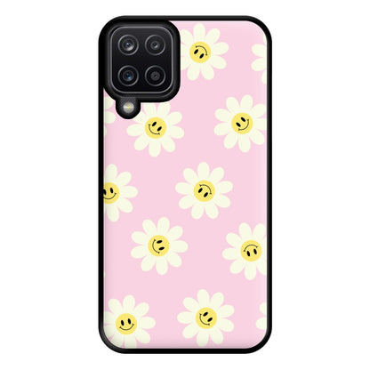 Pastel Pink Smiley Daisies Pattern Phone Case for Galaxy A12