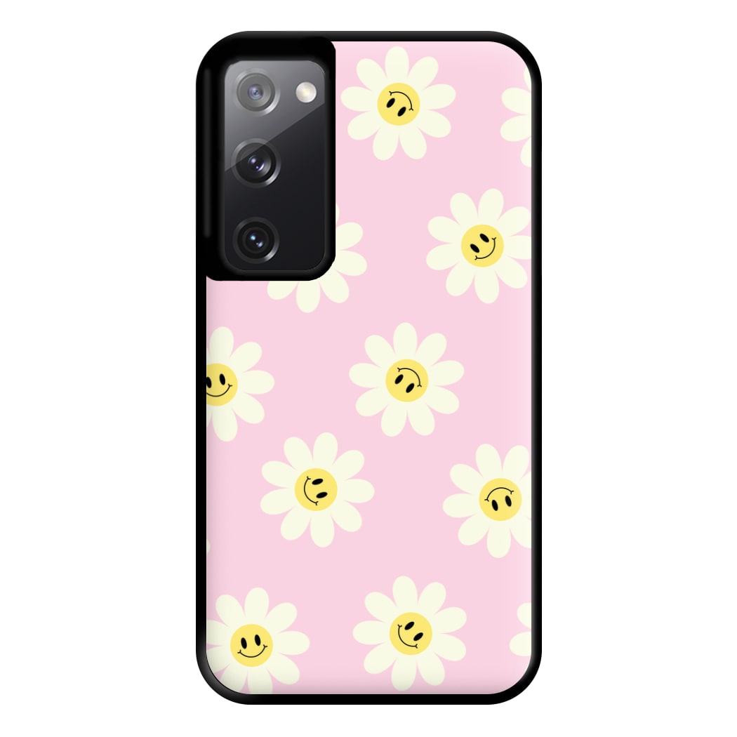 Pastel Pink Smiley Daisies Pattern Phone Case for Galaxy S20FE