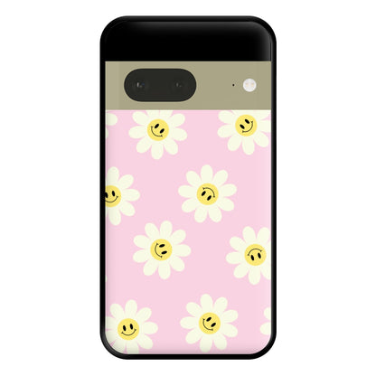 Pastel Pink Smiley Daisies Pattern Phone Case for Google Pixel 7a