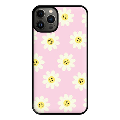 Pastel Pink Smiley Daisies Pattern Phone Case for iPhone 13