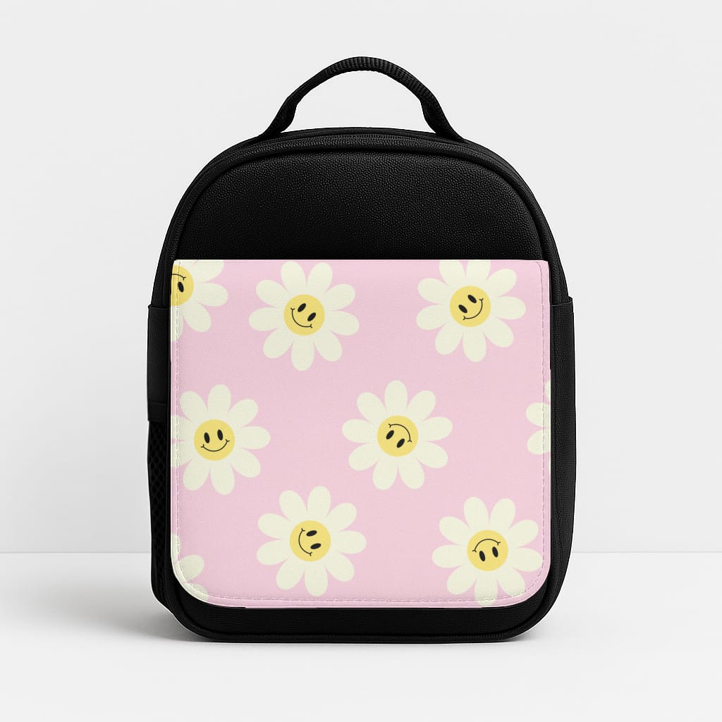 Pastel Pink Smiley Daisies Pattern Insulated Lunchbox