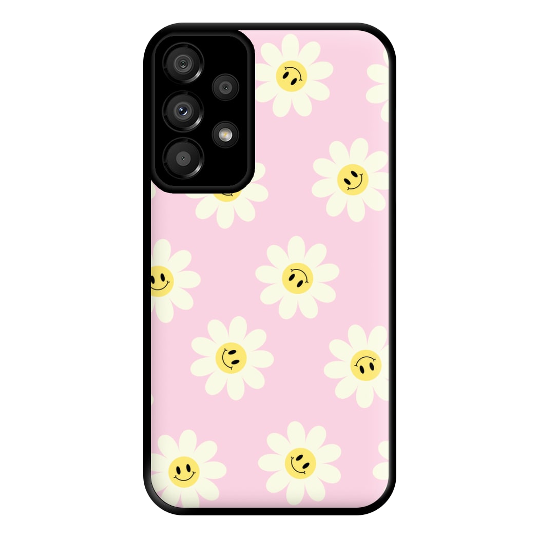 Pastel Pink Smiley Daisies Pattern Phone Case for Galaxy A33
