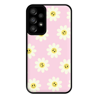 Pastel Pink Smiley Daisies Pattern Phone Case for Galaxy A33