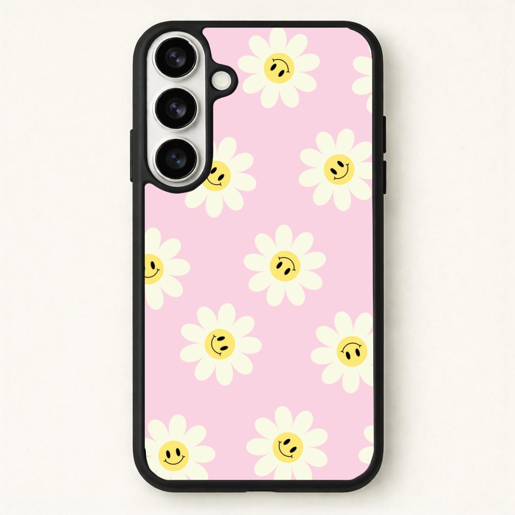 Pastel Pink Smiley Daisies Pattern Phone Case for Galaxy S26