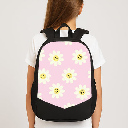 Pastel Pink Smiley Daisies Pattern Large School Bag