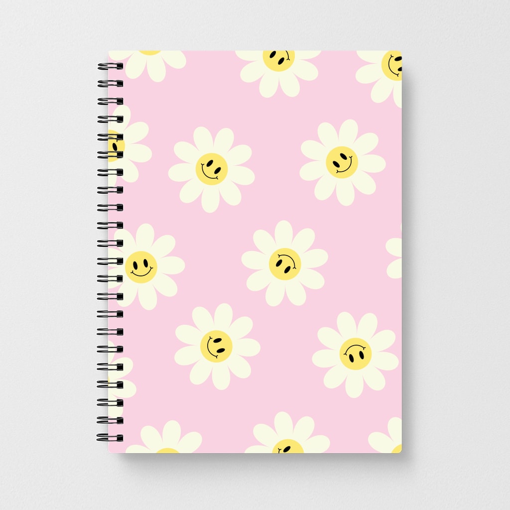 Pastel Pink Smiley Daisies Pattern Notebook