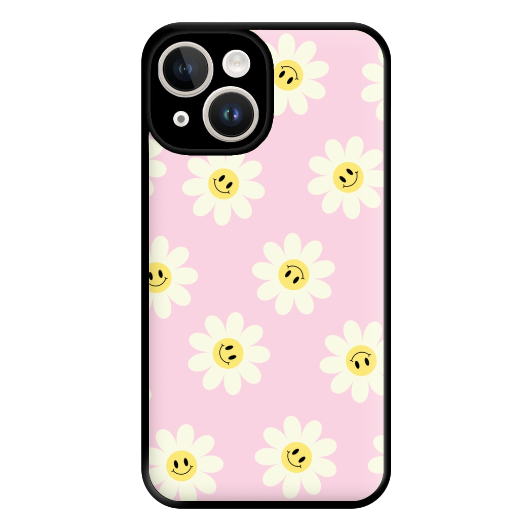 Pastel Pink Smiley Daisies Pattern Phone Case for iPhone 14