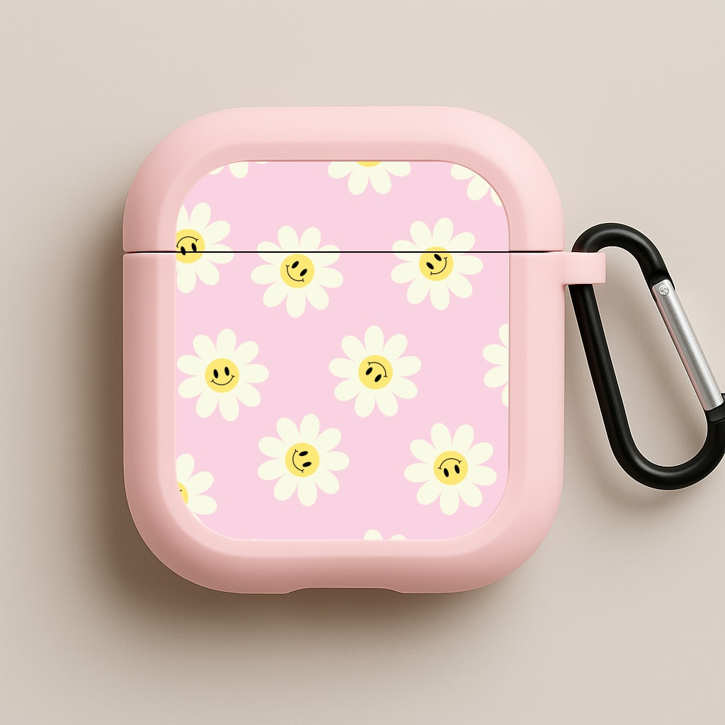 Pastel Pink Smiley Daisies Pattern Pink AirPods Case