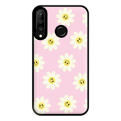 Pastel Pink Smiley Daisies Pattern Phone Case for Huawei P30 Lite